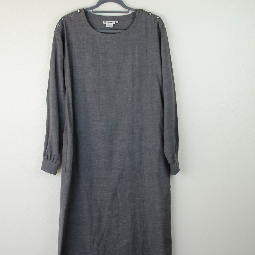 Vintage Lagenlook Minimalist Gray tunic sheath midi dress 100% Wool